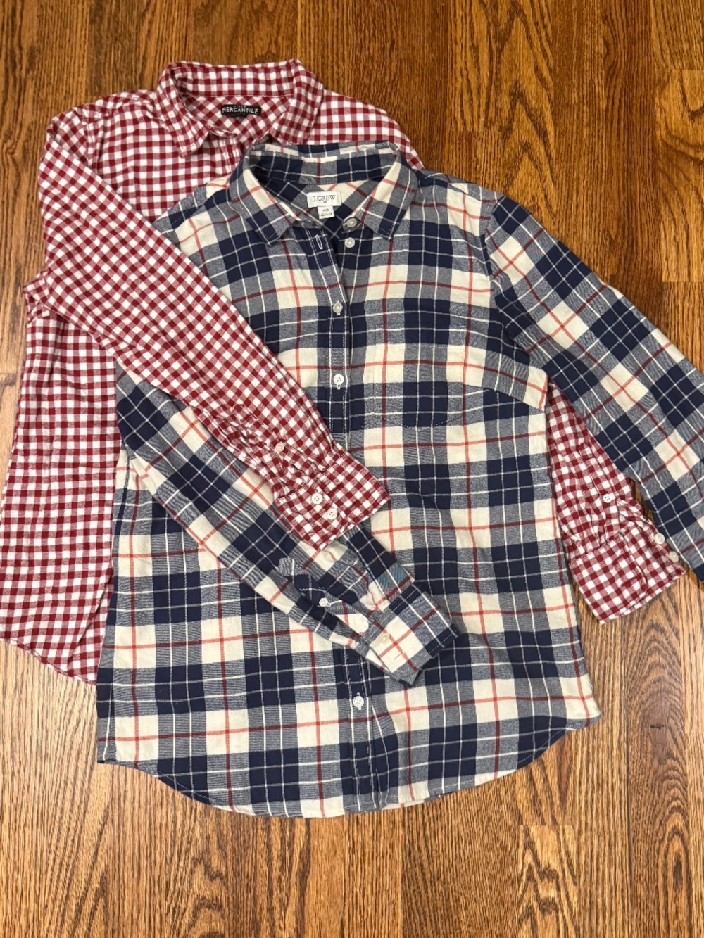 J.Crew Factory + Mercantile Flannel Shirts Bundle of 2 Cranberry Gingham Navy XS